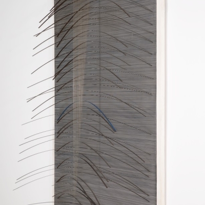 Jesus Rafael Soto, Curve bleu, 1965, akryl, dreno, metal, nylon, 158,4 x 105,7 cm, dzieki uprzejmosci fundacji Signum
